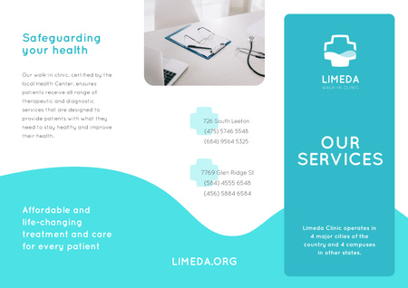 Clinic Services Ad with Doctors Attributes Brochure Design Template