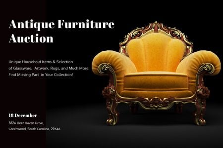 Designvorlage Antique Furniture auction with Vintage Armchair für Gift Certificate