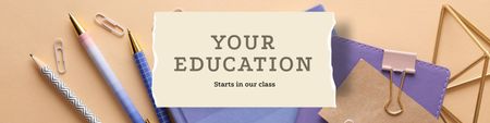 Education Courses with stationery Twitterデザインテンプレート