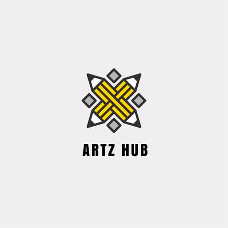 Arts Hub Ad with Crossed Pencils in Yellow Logo Design Template