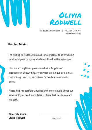 Professional copywriter motivation letter Letterhead Πρότυπο σχεδίασης