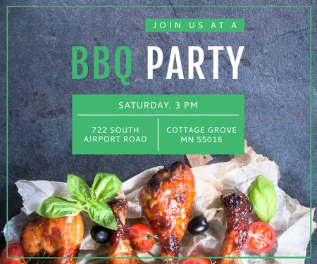 BBQ Party Invitation Grilled Chicken Large Rectangle Design Template