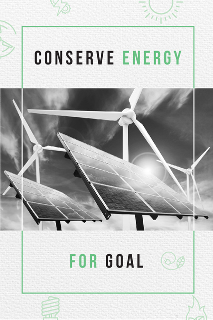 Ontwerpsjabloon van Pinterest van Green Energy with Wind Turbines and Solar Panels