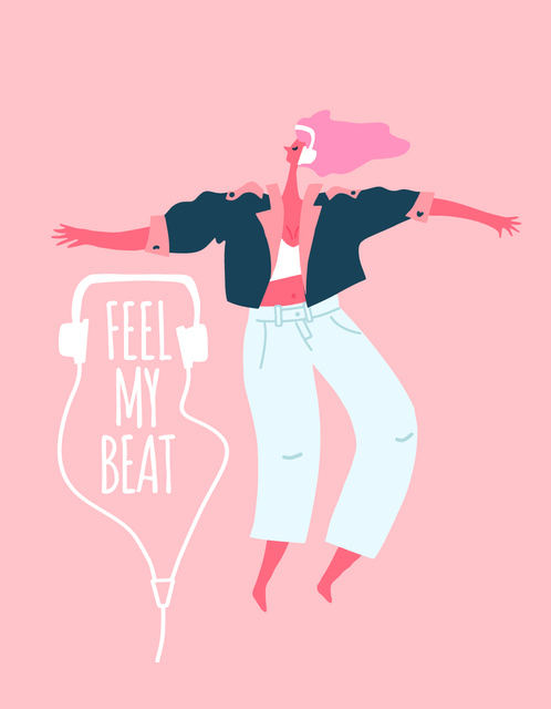 Designvorlage Stylish Woman Dancing in Headphones für T-Shirt