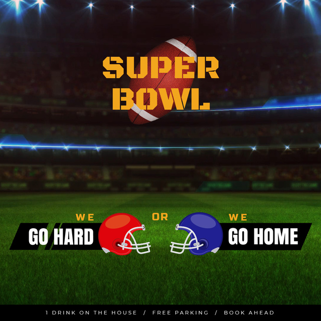 Super Bowl Match Announcement with Rugby Ball on Field Animated Post Modelo de Design