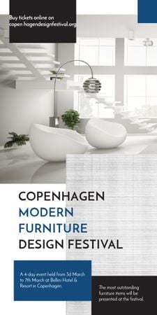 Furniture Festival ad with Stylish modern interior in white Graphic Design Template