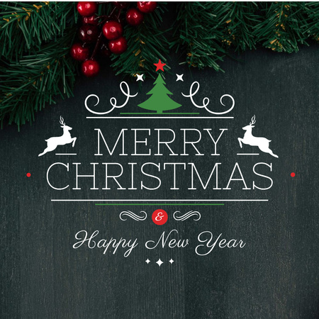 Merry Christmas Greeting with Christmas Tree branches Instagram – шаблон для дизайну
