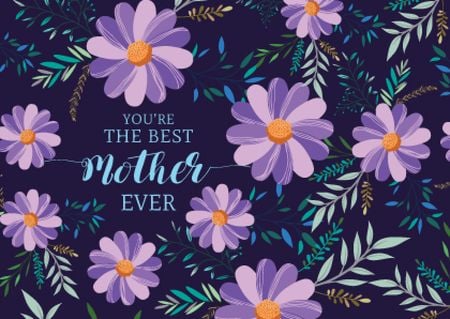 Happy Mother's Day with Flowers in Purple Postcard Design Template