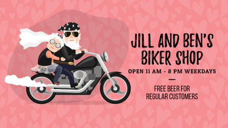 Senior newlyweds riding on motorcycle Full HD video Design Template