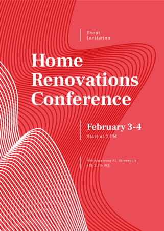 Home Renovation Conference ad on red pattern Invitation Modelo de Design