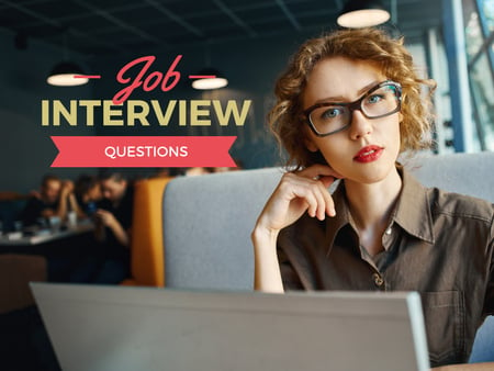Job interview questions with Confident Businesswoman Presentation Tasarım Şablonu