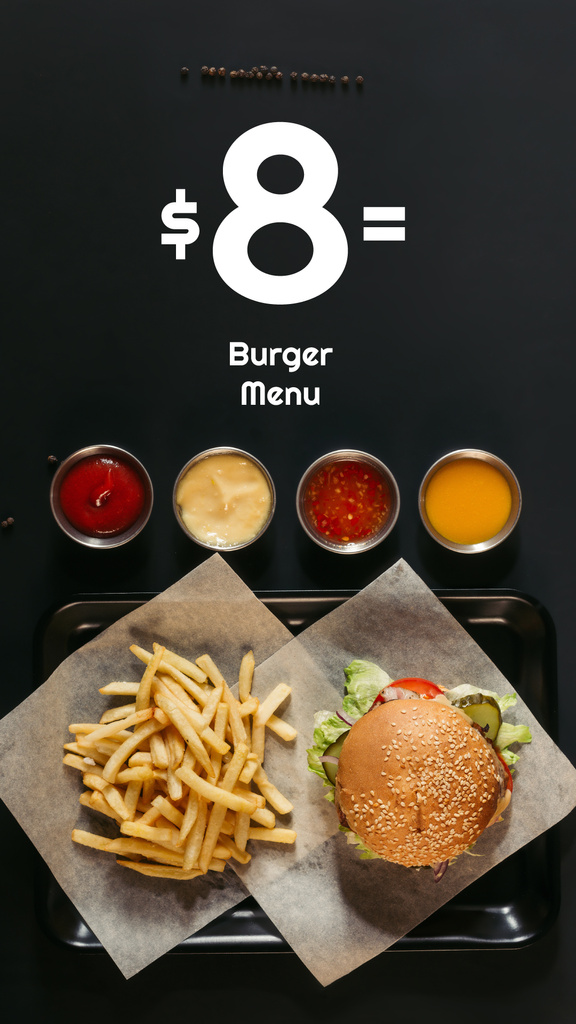 Plantilla de diseño de Fast Food Menu offer Burger and French Fries Instagram Story 