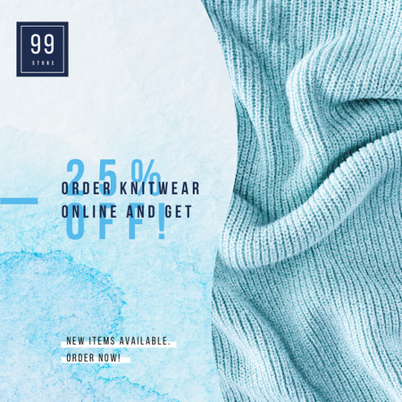 Knitted blue blanket for sale Instagram AD Šablona návrhu