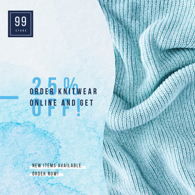 Knitted blue blanket for sale Instagram AD tervezősablon