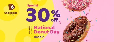 Delicious glazed donuts on Donut Day Facebook cover Design Template
