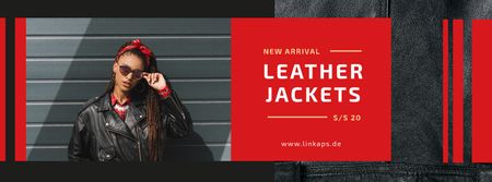 Fashion Ad with Woman in Leather Jacket Facebook cover Design Template