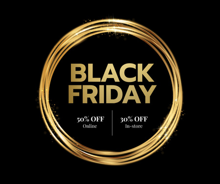 Black Friday sale in golden frame Facebook Design Template