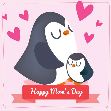 Mother's day greeting with Cute Penguins Instagram Design Template