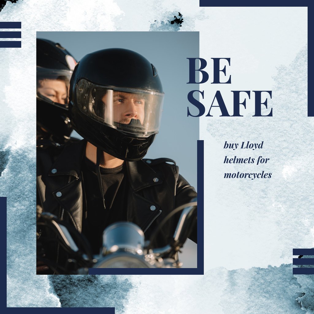 Safety Helmets Promotion with Couple riding motorcycle Instagram AD tervezősablon