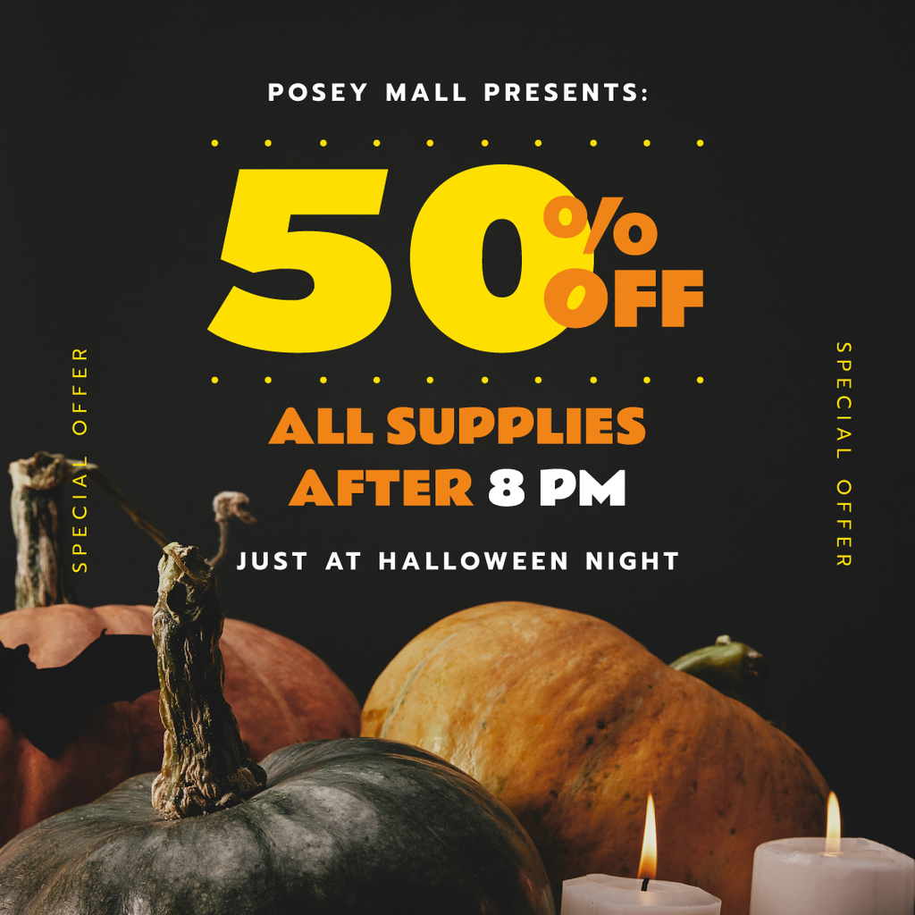 Halloween Night Sale Decorative Pumpkins and Candles Instagram Design Template