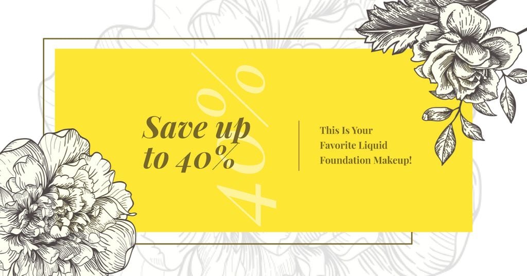 Cosmetics Ad Flowers Illustration Frame in Yellow Facebook AD Šablona návrhu