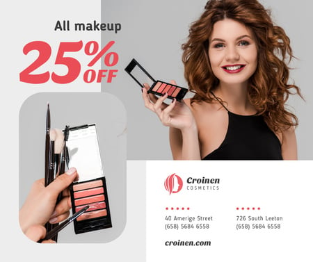 Platilla de diseño Cosmetics Sale with Beautician applying Makeup Facebook