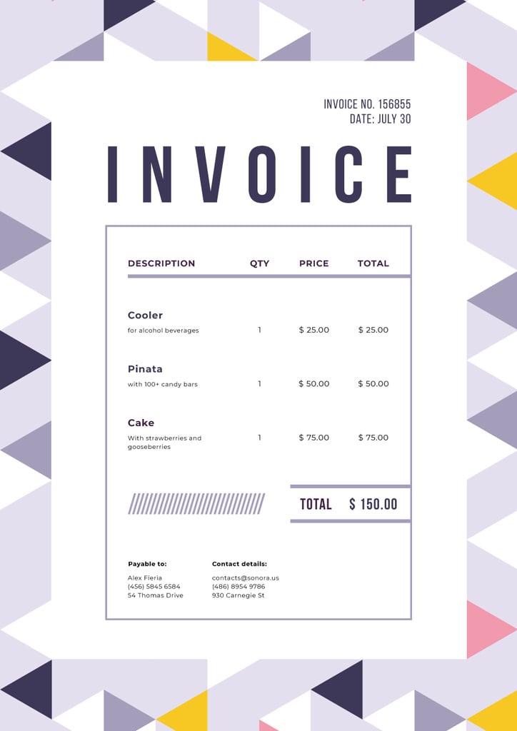 Party Celebration Bill in Triangular Abstraction Frame Invoice Πρότυπο σχεδίασης