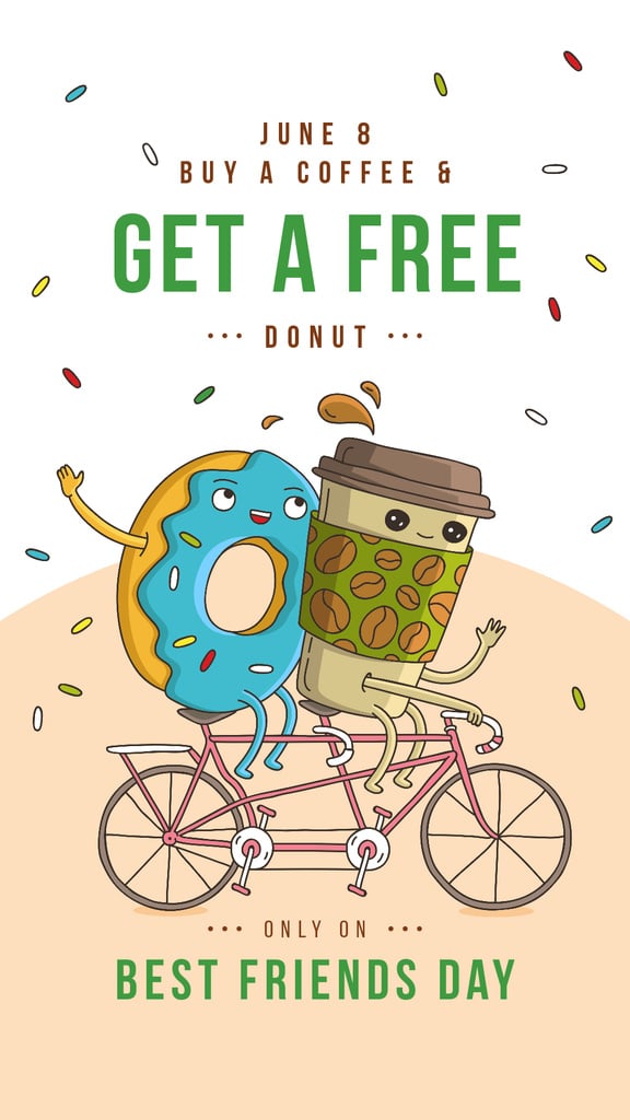 Coffee cup and Doughnut riding Bicycle Instagram Story Design Template
