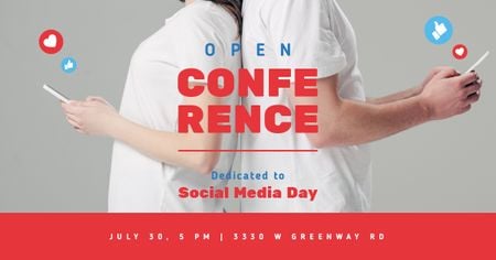 Sosyal Medya Günü Konferansı Telefon Kullanan Kişiler Facebook AD Tasarım Şablonu