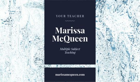 Teacher Services Ad with Marble Texture in Blue Business card Modelo de Design