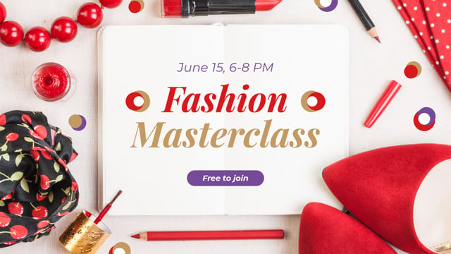 Fashion Masterclass Ad with Red Accessories FB event cover Design Template