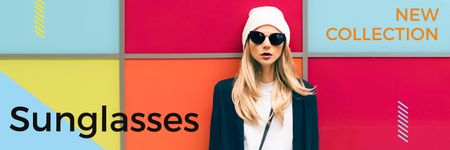Designvorlage Sunglasses Ad Beautiful Girl on Bright Wall für Twitter
