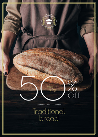 Bakery Promotion Baker Holding Fresh Loaves in Brown Flayer Modelo de Design