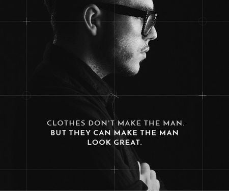 Template di design Fashion Quote Businessman Wearing Suit in Black and White Medium Rectangle