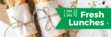 Fresh lunches happy hours banner Twitter Design Template