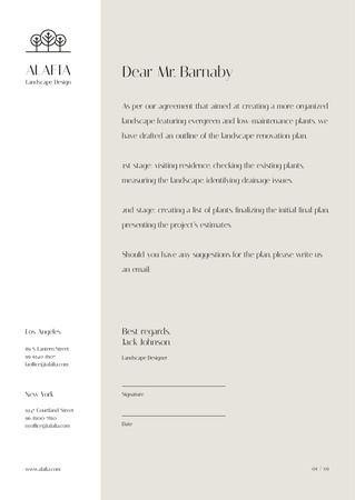 Landscape Design Agency agreement Letterhead Modelo de Design