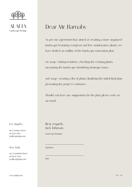Landscape Design Agency agreement Letterhead Πρότυπο σχεδίασης