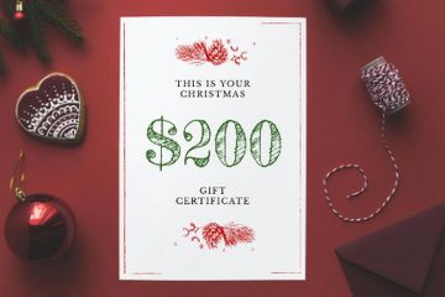 Christmas Gift Offer with Shiny Decorations in Red Gift Certificate – шаблон для дизайну