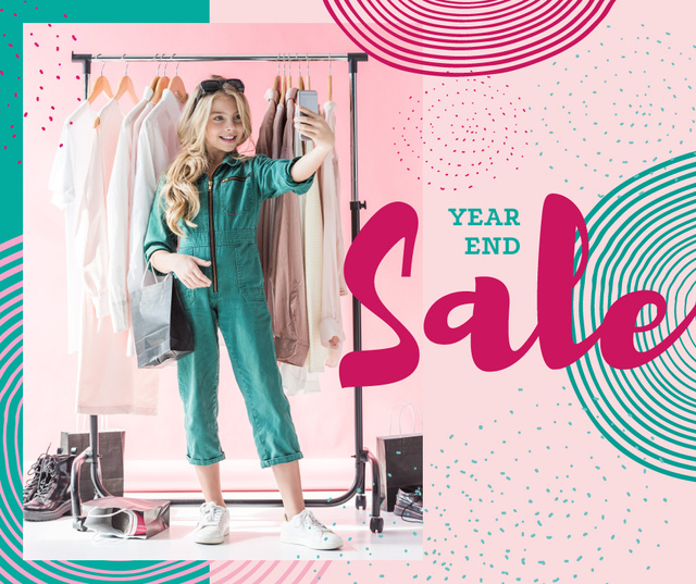 Year End Sale Woman taking selfie in wardrobe Facebook – шаблон для дизайну