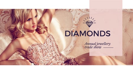 Jewelry Ad with Woman in shiny dress FB event cover Modelo de Design