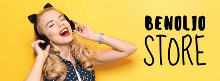 Designvorlage Store Sale Woman in Headphones für Facebook cover