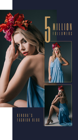 Blog Promotion Woman in Dress and Flowers Wreath Instagram Story Modelo de Design
