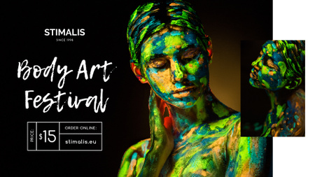 Body Art Festival фnnouncement Woman in Paint FB event cover Design Template