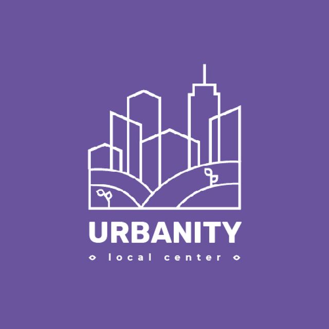 Urban Planning Company Building Silhouette in Purple Animated Logoデザインテンプレート