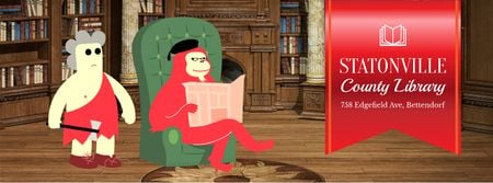 Reading ape and caveman in library Facebook Video cover Design Template