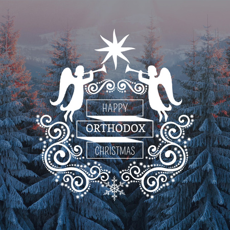 Christmas Greeting Winter Forest and Angels Instagram AD Šablona návrhu