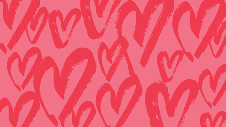 Red Hearts doodles pattern Zoom Background Design Template