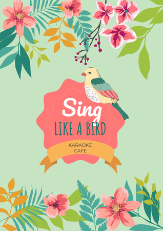 Karaoke cafe Ad with cute bird Poster – шаблон для дизайна