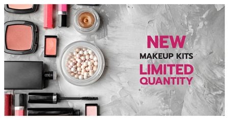 Ontwerpsjabloon van Facebook AD van Make-up merkpromotie met cosmetica-set