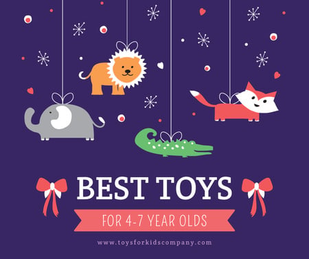 Kids store ad with animals Toys Facebookデザインテンプレート